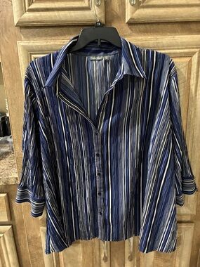 Apt. 9 Navy and White Vertical Stripe Button-Down Blouse